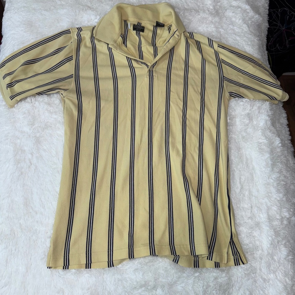Haggar Golf Polo Shirt Men's Medium Striped‎ Short Sleeve Casual Yellow